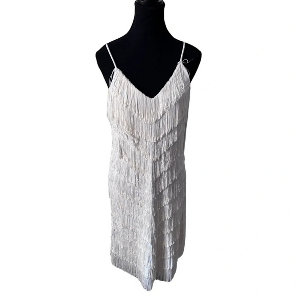 Vintage | JS Sophisticate | Tiered Cream/White Fringe Mini Dress | Size S (aprx) - Picture 1 of 10